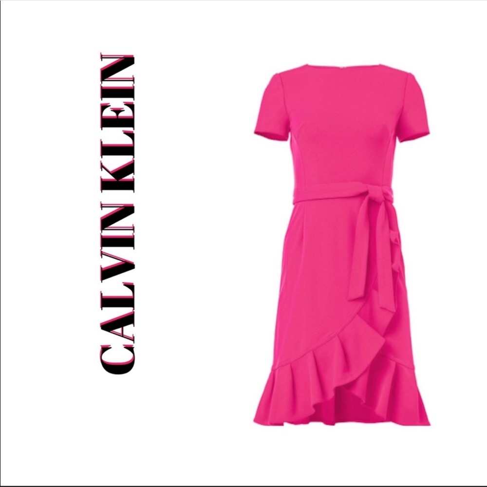Calvin Klein Women's Ruffle Hem Belted Dress!